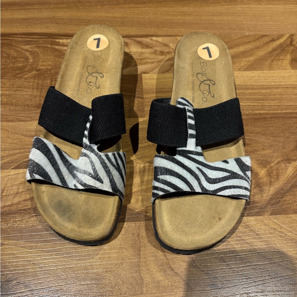 Bos. & Co. Lulu Sandals Zebra Print Size 38/7